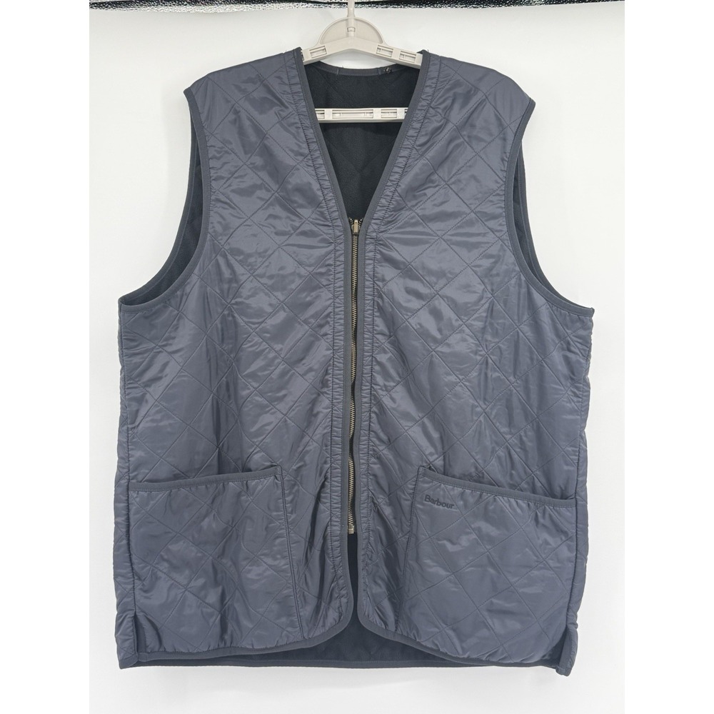 Barbour Quilted Navy Gray Zip Front Vest